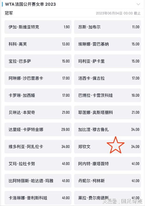 郑钦文荣登法网女单夺冠赔率榜第五，实力与机遇的完美结合